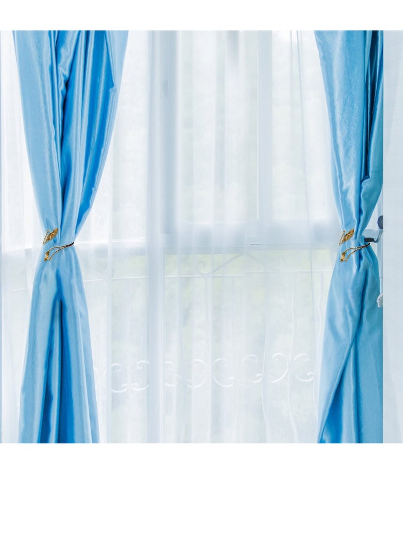 Curtain Tie Backs, 4 Pieces Leaf Shape Curtain Holdbacks Adjustable Decorative Alloy Curtain Straps Curtain Clip Buckle, No Punching Curtain Ties for Home, Office, Hotel Window (Golden)