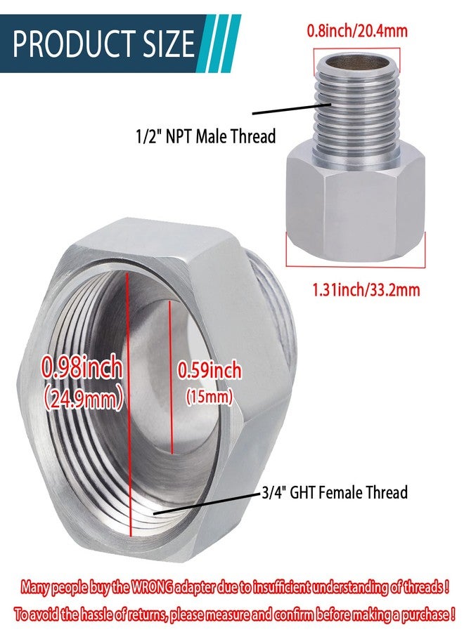 worldwhere Garden Hose Adapter, 3/4" GHT Female x 1/2" NPT Male Connector,GHT to NPT Adapter Brass Garden Hose to Pipe Fittings Connect (Pack of 2) - Image 2