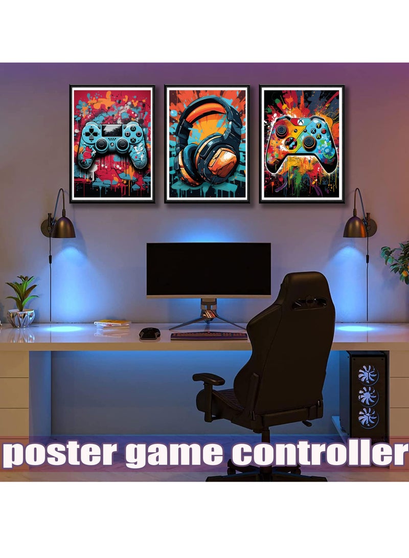 Excefore Gaming Wall Art, Retro Video Game Watercolor Posters, Cool Colorful Neon Gamepad Canvas Painting Prints for Boys Room, Kids Game Room, Bedroom Home Decoration, 12x16in, Unframed, 3Pcs - Image 4
