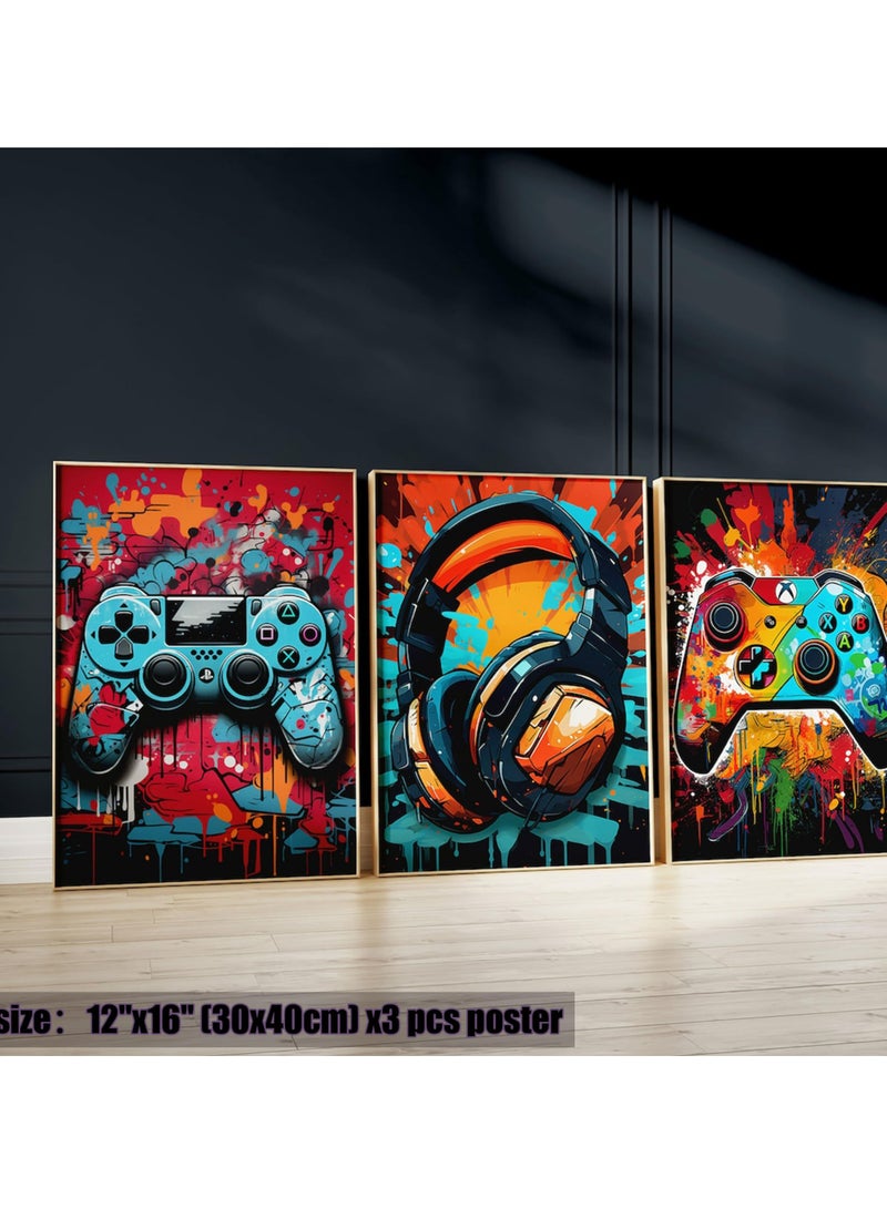 Excefore Gaming Wall Art, Retro Video Game Watercolor Posters, Cool Colorful Neon Gamepad Canvas Painting Prints for Boys Room, Kids Game Room, Bedroom Home Decoration, 12x16in, Unframed, 3Pcs - Image 5