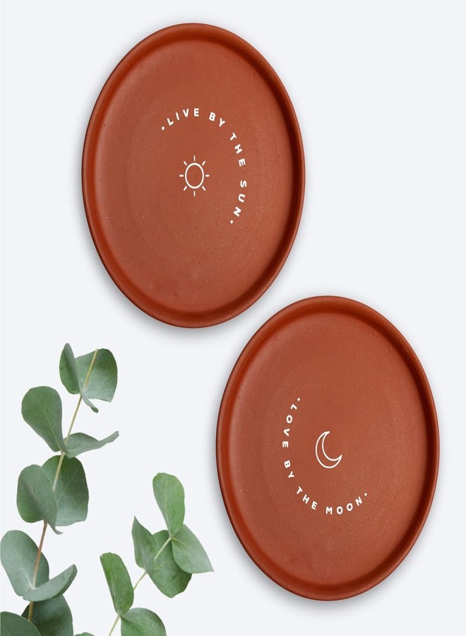Almiro Tree Terracotta Wall Plate Illustration Of Sun And Moon, Pack of 2 | Wall Decoration Items for Living Room, Bedroom, Office | Wall Decor | Gift Items, 20 cm - Image 1
