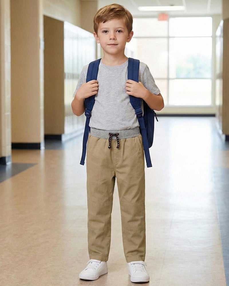 Bumeex Boy's Kid's Pants Clothes,Khaki Black Spring Fall Winter Trousers Bottom Outfits 6-7years - Image 2
