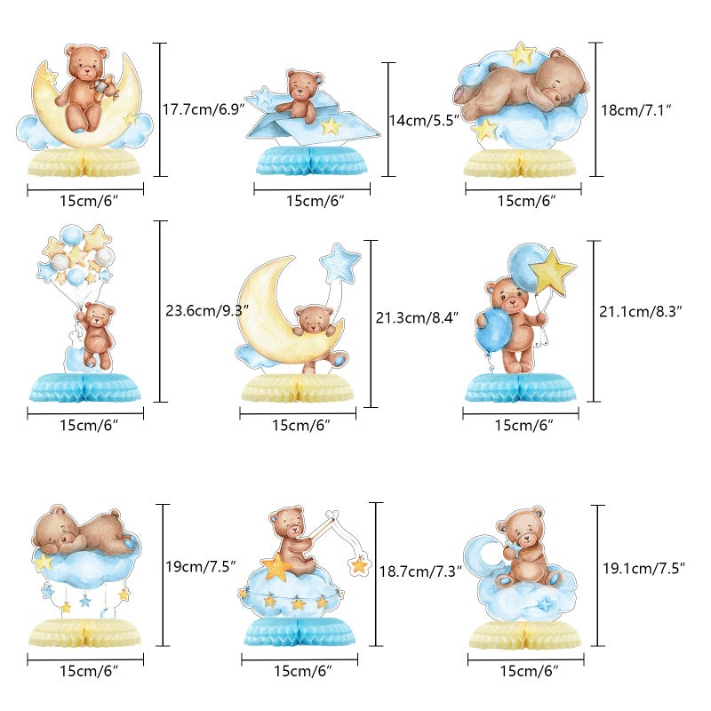 Tarklanda 9 Pcs Bear Baby Shower Honeycomb Centerpieces for Boys Party Decorate,Little Bear Balloons Cutouts Table Topper Honeycomb 3D Table Decoration for Kids Baby Shower Birthday Party Supplies - Image 2