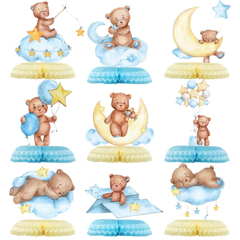 Tarklanda 9 Pcs Bear Baby Shower Honeycomb Centerpieces for Boys Party Decorate,Little Bear Balloons Cutouts Table Topper Honeycomb 3D Table Decoration for Kids Baby Shower Birthday Party Supplies - Image 1