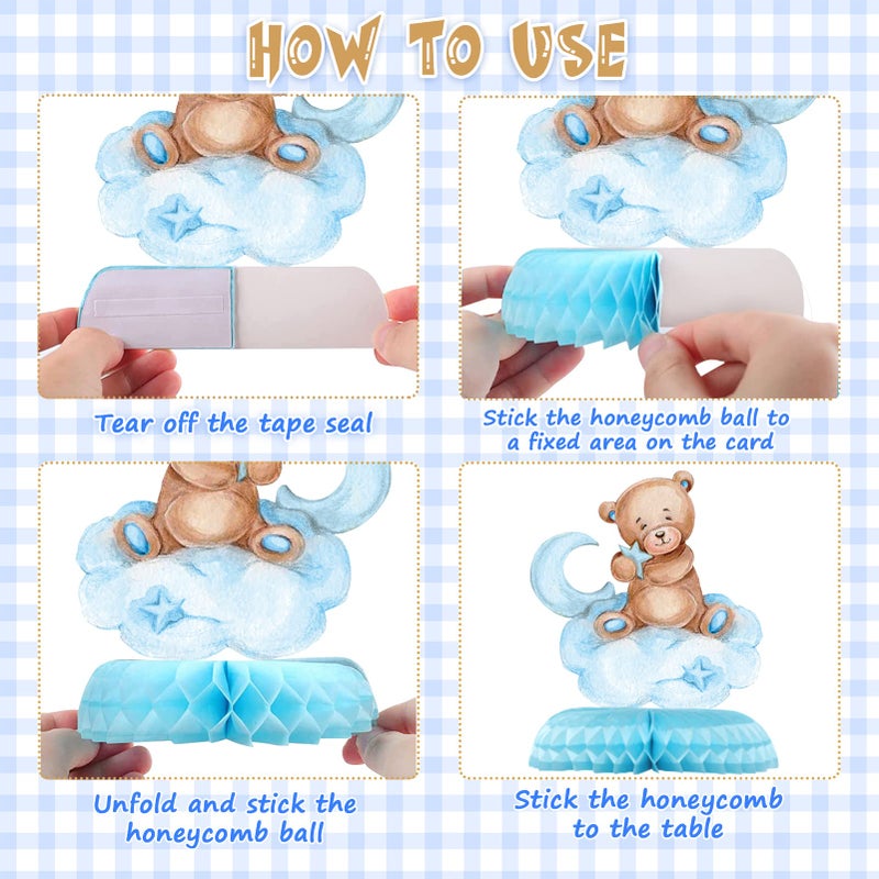 Tarklanda 9 Pcs Bear Baby Shower Honeycomb Centerpieces for Boys Party Decorate,Little Bear Balloons Cutouts Table Topper Honeycomb 3D Table Decoration for Kids Baby Shower Birthday Party Supplies - Image 4