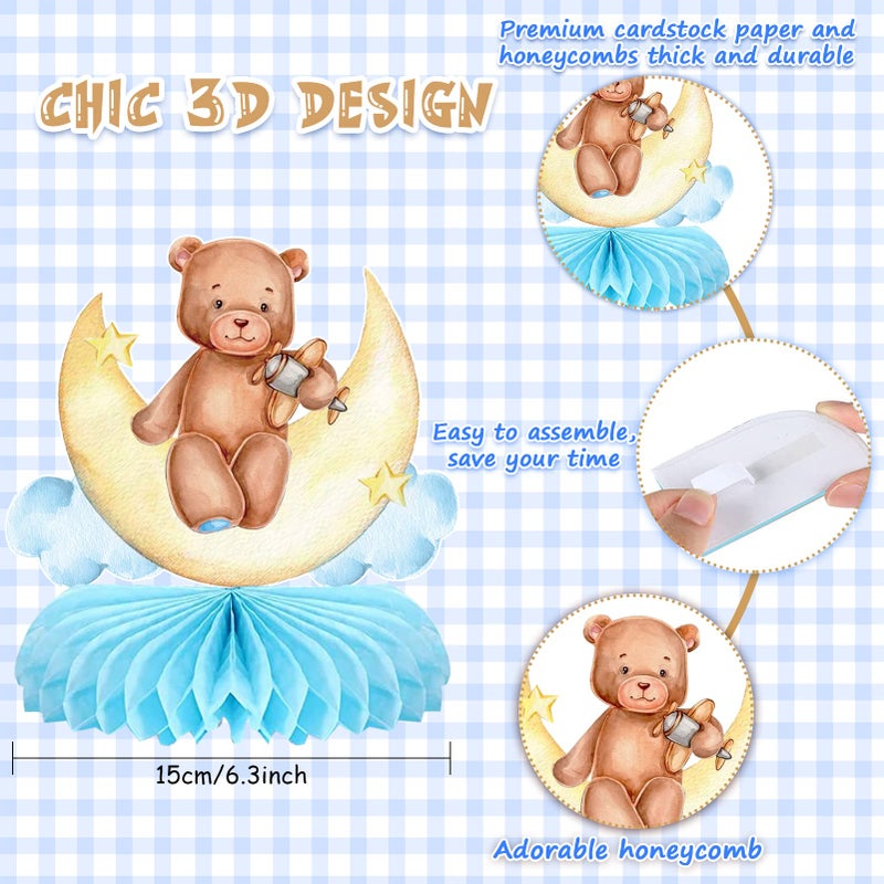 Tarklanda 9 Pcs Bear Baby Shower Honeycomb Centerpieces for Boys Party Decorate,Little Bear Balloons Cutouts Table Topper Honeycomb 3D Table Decoration for Kids Baby Shower Birthday Party Supplies - Image 3