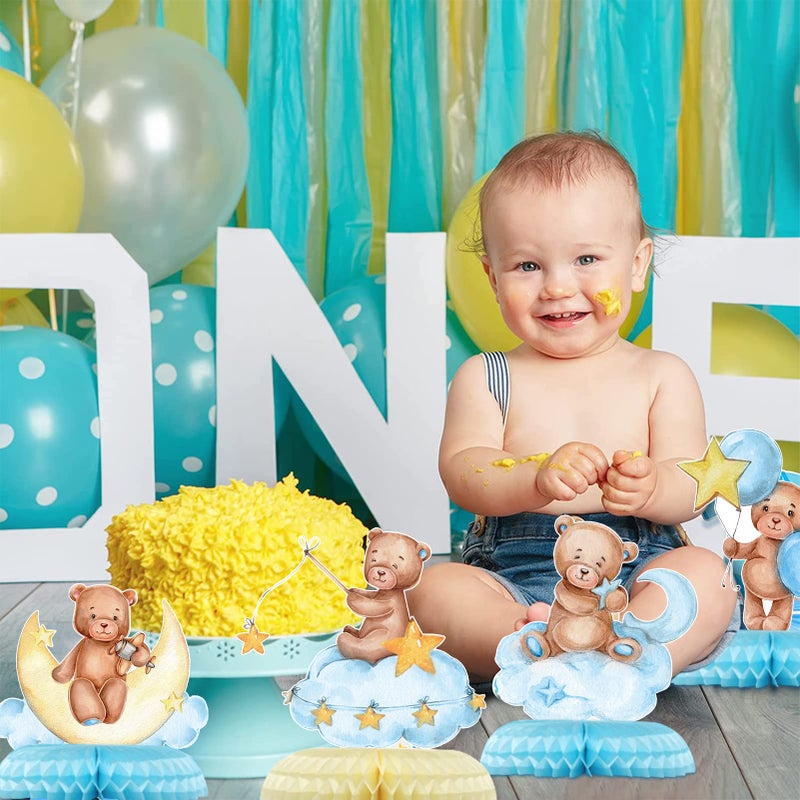 Tarklanda 9 Pcs Bear Baby Shower Honeycomb Centerpieces for Boys Party Decorate,Little Bear Balloons Cutouts Table Topper Honeycomb 3D Table Decoration for Kids Baby Shower Birthday Party Supplies - Image 5