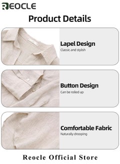 REOCLE Women's 2 Piece Outfit Linen Lapel Long Sleeve Shirt & Wide Leg Pants Sets Spring Autumn Casual Solid Color Loungewear  - Image 4