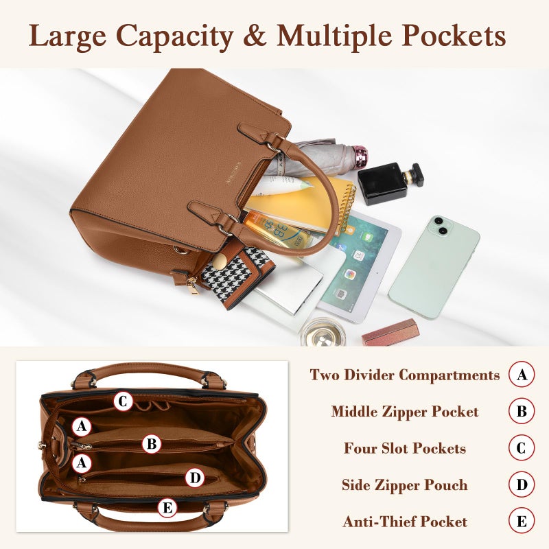IGOLUMON Women's Top-Handle Handbags Vegan Leather Purses for Women Designer Tote Purse and Handbag with Cute Pompom Satchel Bags for Women Ladies Waterproof Shoulder Bag Crossbody Fashion Brown - Image 5