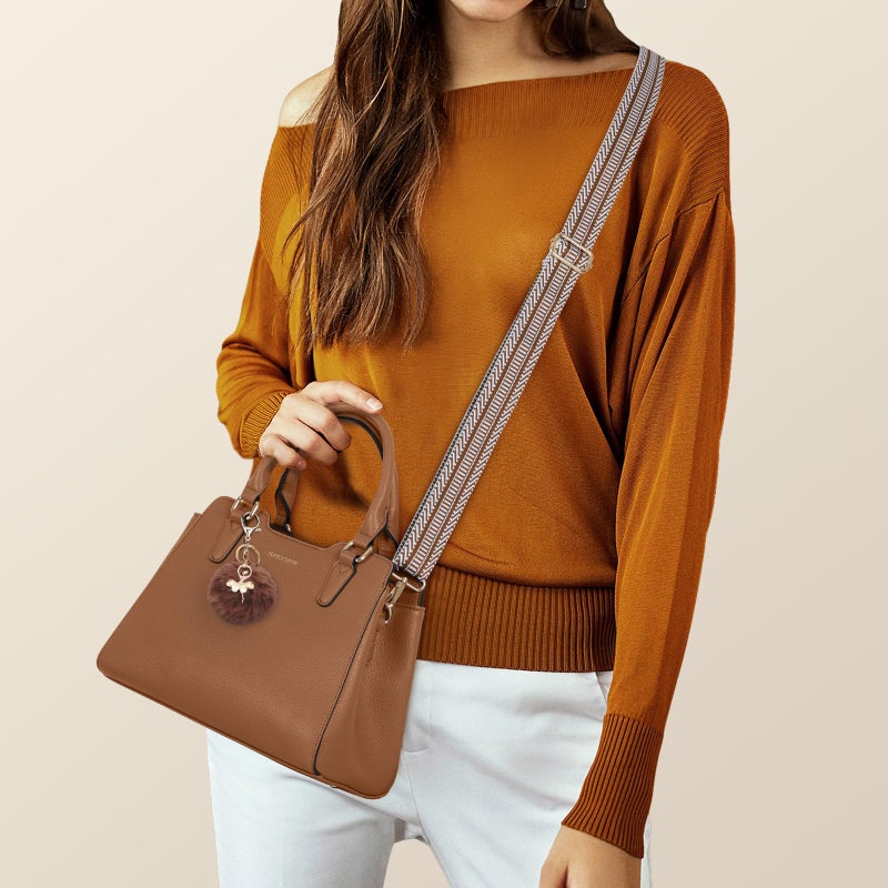 IGOLUMON Women's Top-Handle Handbags Vegan Leather Purses for Women Designer Tote Purse and Handbag with Cute Pompom Satchel Bags for Women Ladies Waterproof Shoulder Bag Crossbody Fashion Brown - Image 3