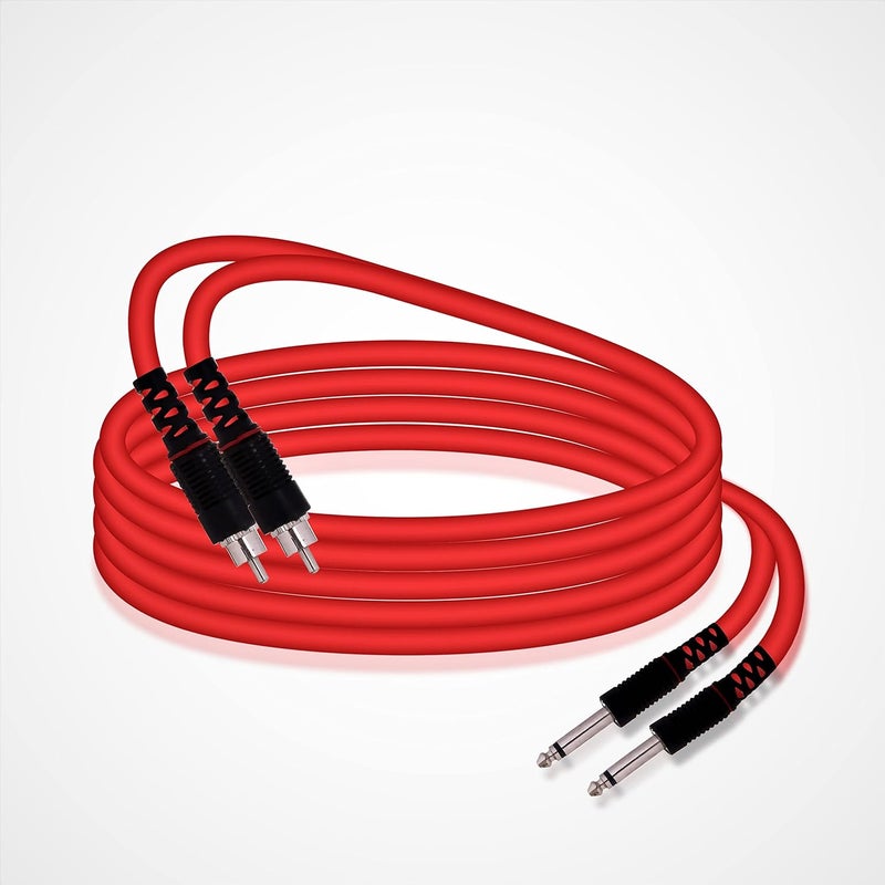 HAKUHO كابل صوت 2 جاك 6.35 مم 1/4 بوصة جاك ذكر إلى 2 RCA جاك ذكر لنظام المسرح المنزلي مكبر الصوت سماعة خلط مكبر صوت (أحمر/10 متر) - Image 3