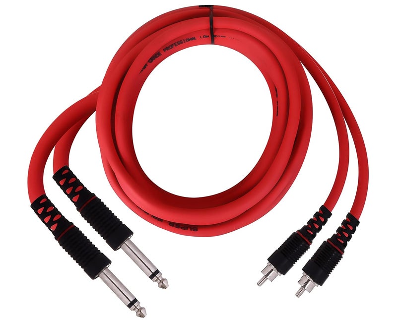 HAKUHO كابل صوت 2 جاك 6.35 مم 1/4 بوصة جاك ذكر إلى 2 RCA جاك ذكر لنظام المسرح المنزلي مكبر الصوت سماعة خلط مكبر صوت (أحمر/10 متر) - Image 1