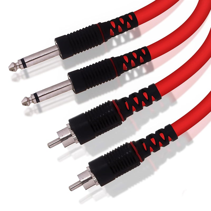 HAKUHO كابل صوت 2 جاك 6.35 مم 1/4 بوصة جاك ذكر إلى 2 RCA جاك ذكر لنظام المسرح المنزلي مكبر الصوت سماعة خلط مكبر صوت (أحمر/10 متر) - Image 4