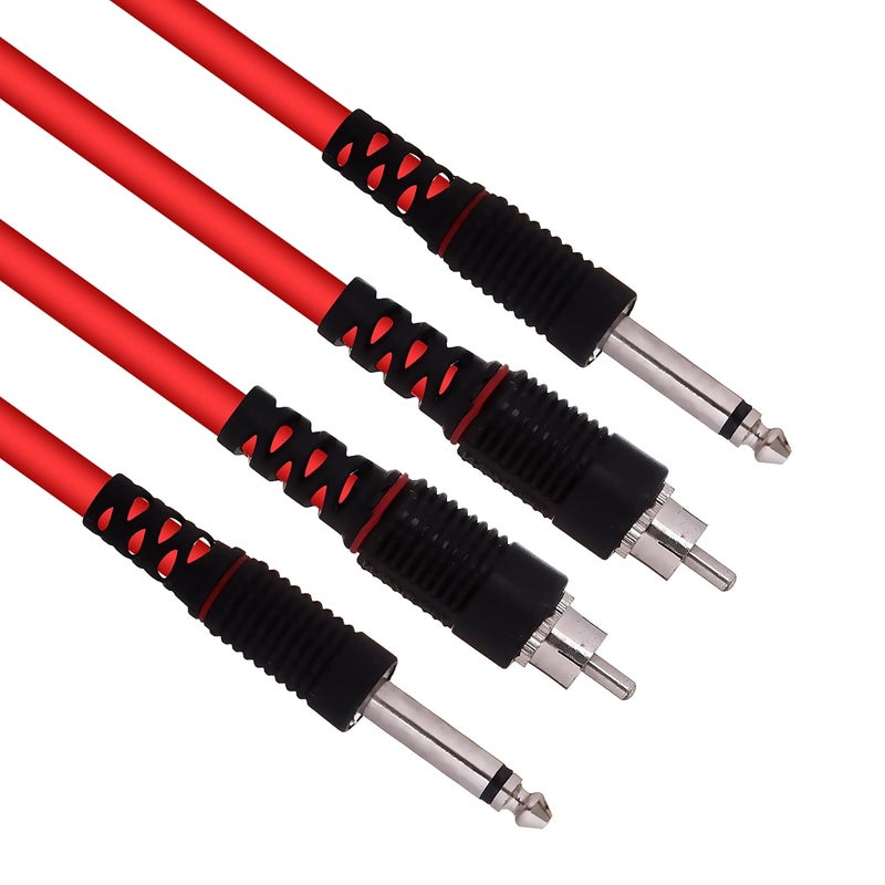 HAKUHO كابل صوت 2 جاك 6.35 مم 1/4 بوصة جاك ذكر إلى 2 RCA جاك ذكر لنظام المسرح المنزلي مكبر الصوت سماعة خلط مكبر صوت (أحمر/10 متر) - Image 2