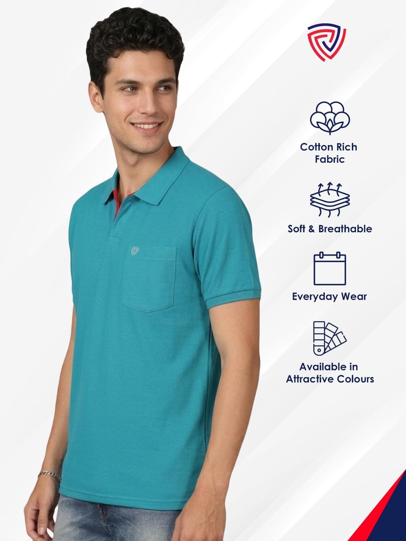 Lux Cozi Men's Half Sleeve Soild Casual T-Shirt with Chest Pocket_COZI_2122_SGN_4XL_1PC Sea Green - Image 3