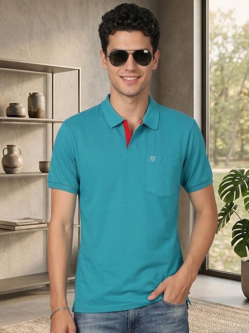 Lux Cozi Men's Half Sleeve Soild Casual T-Shirt with Chest Pocket_COZI_2122_SGN_4XL_1PC Sea Green - Image 4