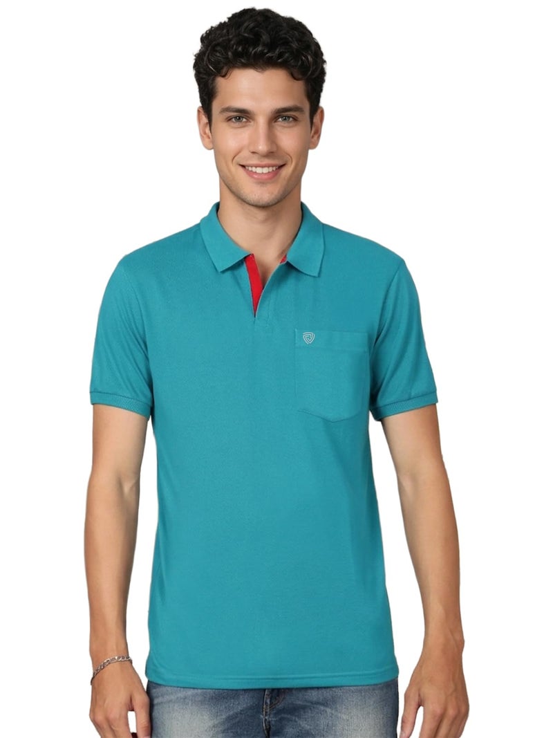Lux Cozi Men's Half Sleeve Soild Casual T-Shirt with Chest Pocket_COZI_2122_SGN_4XL_1PC Sea Green - Image 5