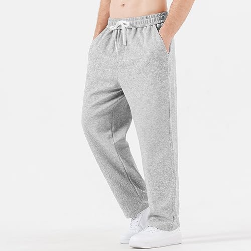 HHZ Men's Cotton Casual Loose Fit Sweatpants Yoga Baggy Sweats Open Bottom Sweatpants Lounge Jogging Gym Workout Pants Wide Leg Sweatpant(Y001Light Grey,38) - Image 3