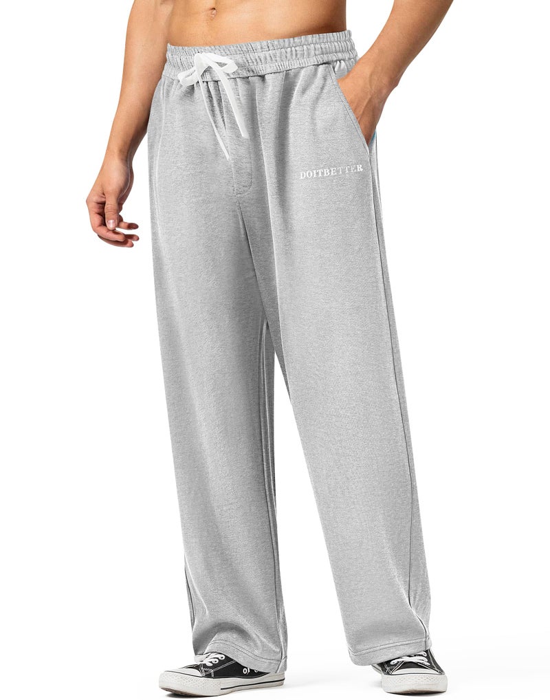HHZ Men's Cotton Casual Loose Fit Sweatpants Yoga Baggy Sweats Open Bottom Sweatpants Lounge Jogging Gym Workout Pants Wide Leg Sweatpant(Y001Light Grey,38) - Image 1