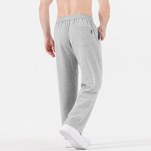 HHZ Men's Cotton Casual Loose Fit Sweatpants Yoga Baggy Sweats Open Bottom Sweatpants Lounge Jogging Gym Workout Pants Wide Leg Sweatpant(Y001Light Grey,38) - Image 5