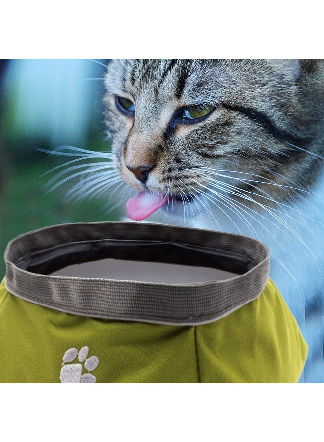 Emily Pets Dog Bowl Pet Cat Feeder Travel Out Door Foldable Supplies Reflective Nylon Fabric Double Bowls Rascal Dog Water & Food Feeder Green Set Of 1 - Image 4