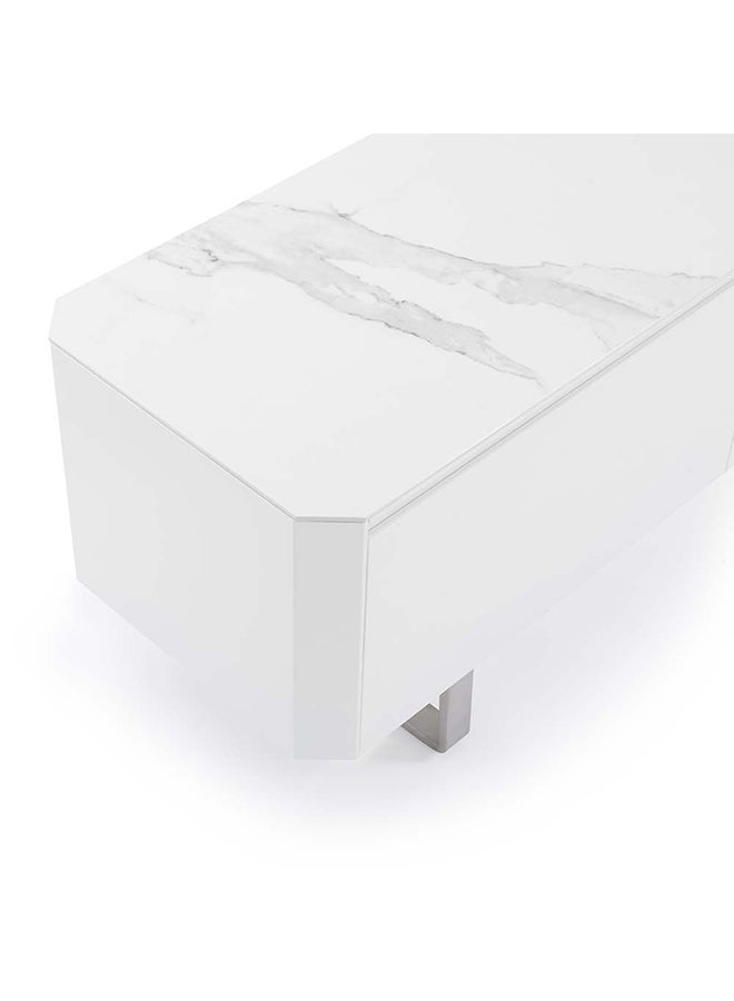 DANUBE HOME Monarch Tv Unit Modern Design Furniture Tv Stand For Living Room Bedroom Tv Unit Rack Up To 80 Inches - White / Brushed Silver  - Image 4