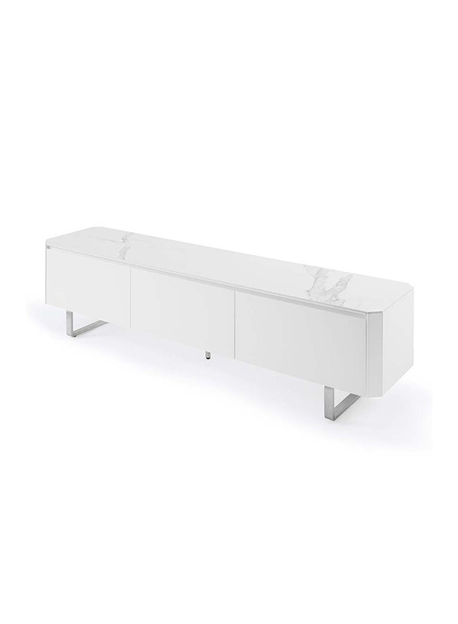 DANUBE HOME Monarch Tv Unit Modern Design Furniture Tv Stand For Living Room Bedroom Tv Unit Rack Up To 80 Inches - White / Brushed Silver  - Image 2