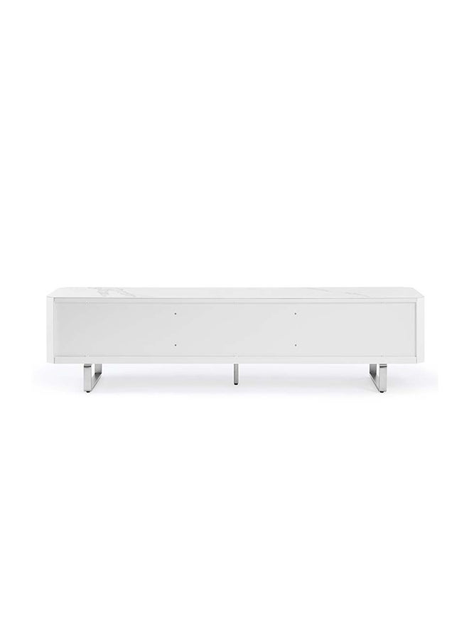 DANUBE HOME Monarch Tv Unit Modern Design Furniture Tv Stand For Living Room Bedroom Tv Unit Rack Up To 80 Inches - White / Brushed Silver  - Image 3