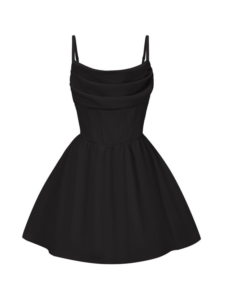 فستان رسمي للفتيات من EXARUS لحفلة العودة إلى الوطن وتخرج المراهقات مزين بالتجاعيد بأشرطة سباغيتي فستان Aline مزخرف باللون الأسود 8 سنوات