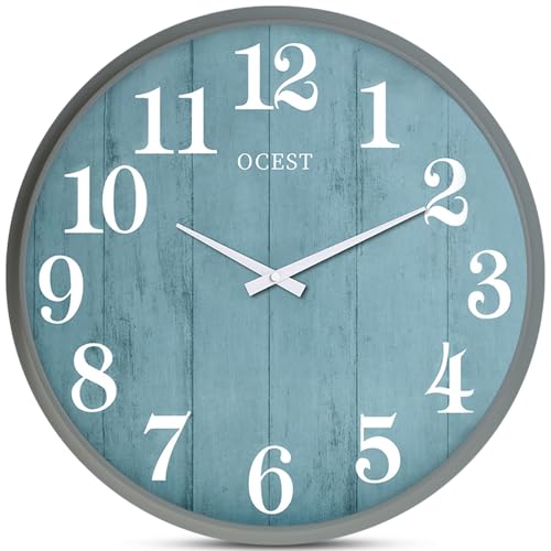 OCEST 18 Inch Large Indoor Outdoor Wall Clock, Silent Non-Ticking Modern Wall Clocks with Woodgrain Design Decorative for Living Room, Farmhouse, Kitchen, Bathroom,Porch，Garden - Image 1