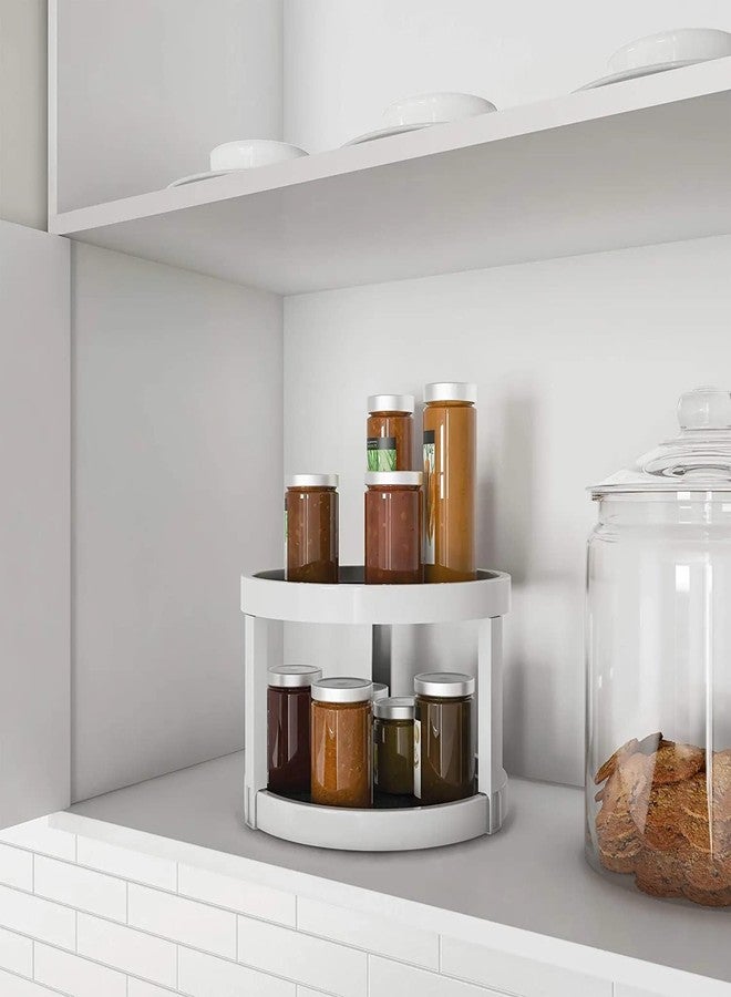 HODEE 2 Tier Turntable Cabinet Organizer, Non Skid Rotating Spice Rack 360 Degree,Kitchen, Countertop, Vanity Display Stand, White/Gray - Image 2