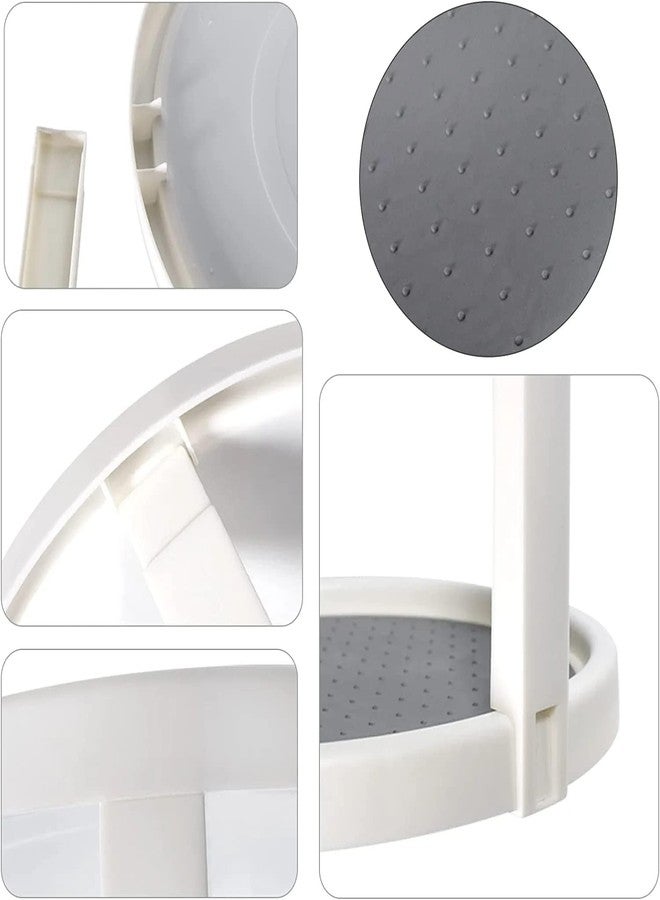 HODEE 2 Tier Turntable Cabinet Organizer, Non Skid Rotating Spice Rack 360 Degree,Kitchen, Countertop, Vanity Display Stand, White/Gray - Image 3