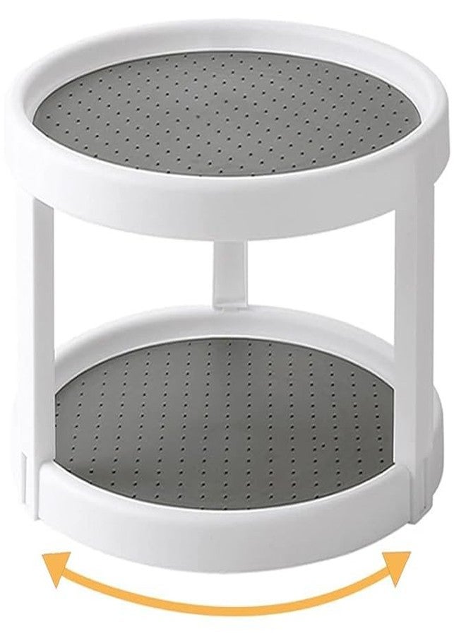 HODEE 2 Tier Turntable Cabinet Organizer, Non Skid Rotating Spice Rack 360 Degree,Kitchen, Countertop, Vanity Display Stand, White/Gray - Image 1