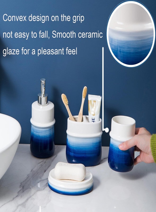 RZCNC Navy Blue Bathroom Accessories Set, 4-Piece Blue Ceramic Bathroom Decorations Accessories Set,Contain Toothbrush Cup,Soap Dispenser,Soap Dish,Tumbler - Image 3