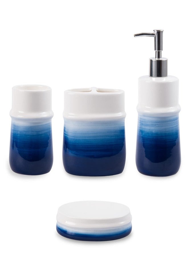 RZCNC Navy Blue Bathroom Accessories Set, 4-Piece Blue Ceramic Bathroom Decorations Accessories Set,Contain Toothbrush Cup,Soap Dispenser,Soap Dish,Tumbler - Image 1