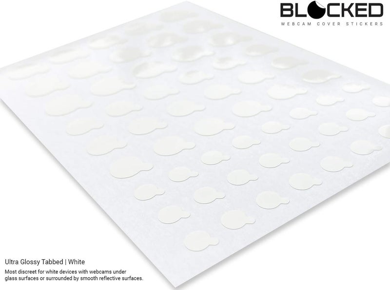 BLOCKED Stackable Webcam/Camera Vinyl Covers | 57 Tabbed Low-Tack Restickable Webcam Sticker | Multiple Sizes | White 57-Pack Tabbed (Ultra Glossy) - Image 2
