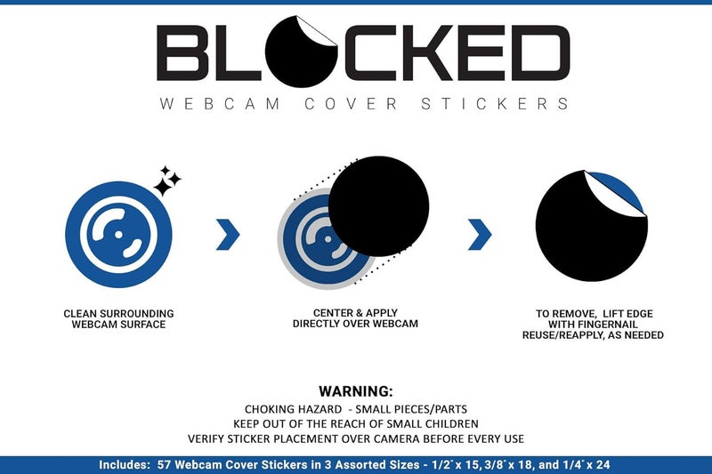 BLOCKED Stackable Webcam/Camera Vinyl Covers | 57 Tabbed Low-Tack Restickable Webcam Sticker | Multiple Sizes | White 57-Pack Tabbed (Ultra Glossy) - Image 5