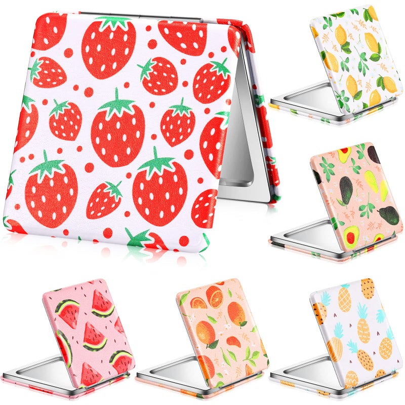 Vicenpal Compact Mirror Small Pocket Fruit Design Mini Magnifying Portable Makeup Compact PU Leather Double Sidepocket Mirror for Women Party Gift Baby Shower(Fruit Style) - Image 1