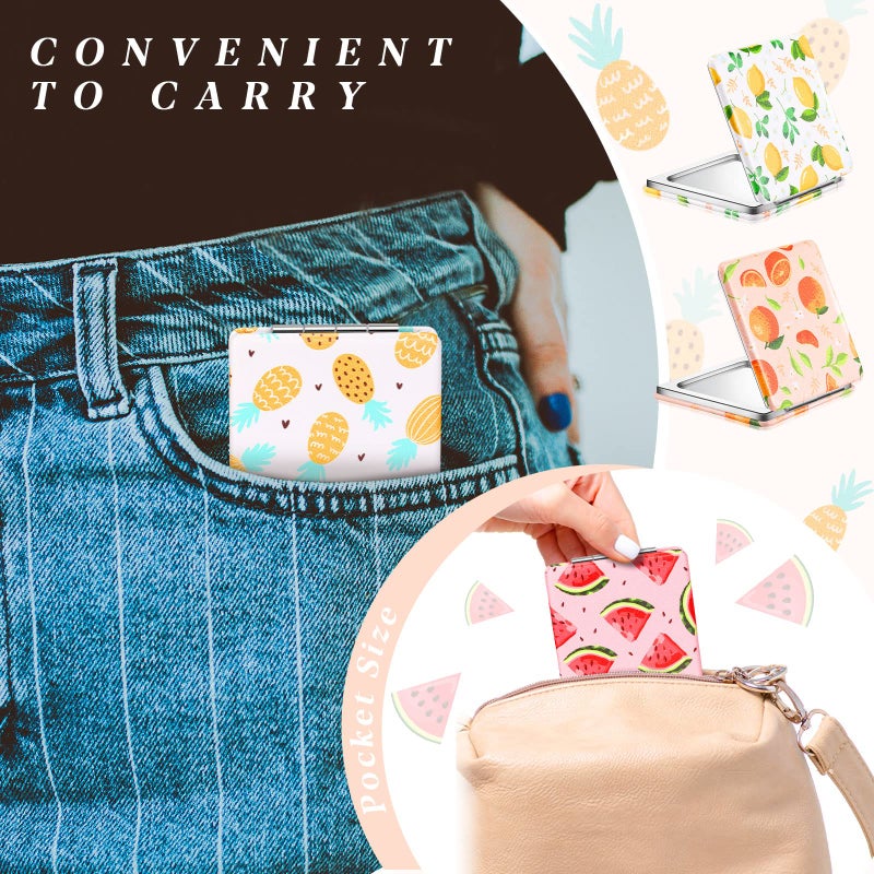 Vicenpal Compact Mirror Small Pocket Fruit Design Mini Magnifying Portable Makeup Compact PU Leather Double Sidepocket Mirror for Women Party Gift Baby Shower(Fruit Style) - Image 3