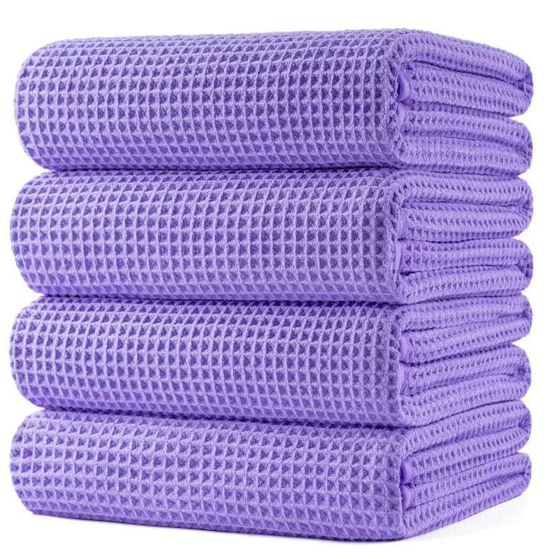 POLYTE Microfiber Oversize Quick Dry Lint Free Bath Towel  60 x 30 in  4 Pack (Purple  Waffle Weave) - Image 1