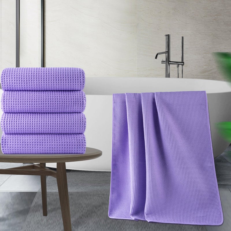 POLYTE Microfiber Oversize Quick Dry Lint Free Bath Towel  60 x 30 in  4 Pack (Purple  Waffle Weave) - Image 5