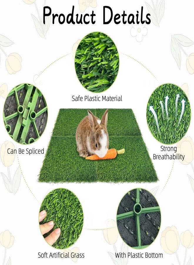 Hamiledyi 4 Pcs Artificial Rabbit Grass Mats Reusable Guinea Pig Pee Pads 11.8" x 11.8" Washable Turf Fake Grass Plastic Bunny Mat for Rabbit Chinchilla Small Pets Indoor Outdoor Trainer - Image 3