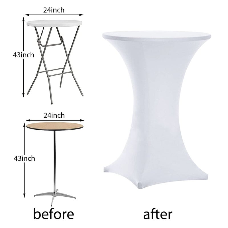 Tina's Tina 2 Pack 24x43 Inch Highboy Spandex Cocktail Table Covers White, Cocktail table spandex covers, Fitted Stretch Cocktail Table Tablecloth for Round Tables (2PC 24X43 White) - Image 5