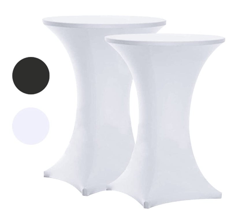 Tina's Tina 2 Pack 24x43 Inch Highboy Spandex Cocktail Table Covers White, Cocktail table spandex covers, Fitted Stretch Cocktail Table Tablecloth for Round Tables (2PC 24X43 White) - Image 1