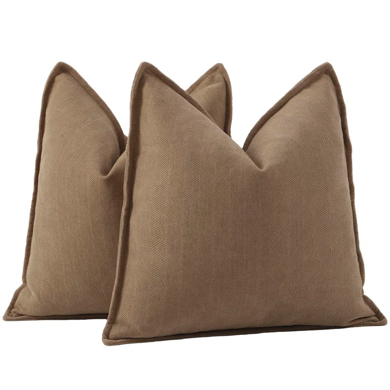 MADIZZ Textured Chenille Euro Sham Pillow Covers Pack of 2 Natural Soft Decorative Accent Pillowcases Boho Neutral Couch Throw Pillow for Bed Home Decor for Sofa Livingroom 26x26 inch Brown - Image 2