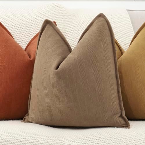 MADIZZ Textured Chenille Euro Sham Pillow Covers Pack of 2 Natural Soft Decorative Accent Pillowcases Boho Neutral Couch Throw Pillow for Bed Home Decor for Sofa Livingroom 26x26 inch Brown - Image 3