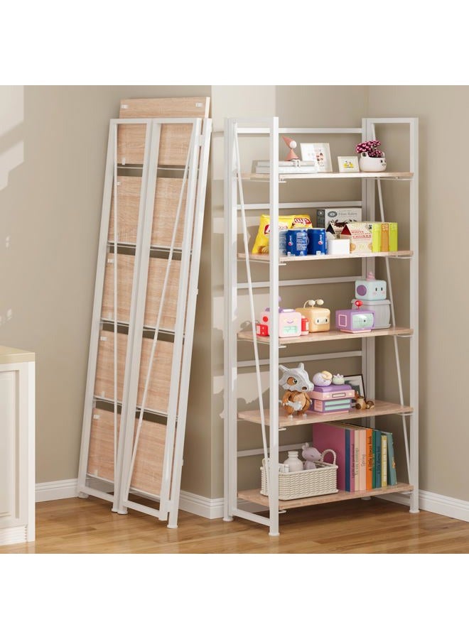BHG Vintage Multifunctional Folding Bookshelf, No-Assembly Plant Stand Storage Rack Shelves for Home Office (White, 5-Tier) - Image 3
