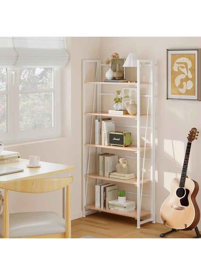 BHG Vintage Multifunctional Folding Bookshelf, No-Assembly Plant Stand Storage Rack Shelves for Home Office (White, 5-Tier) - Image 2