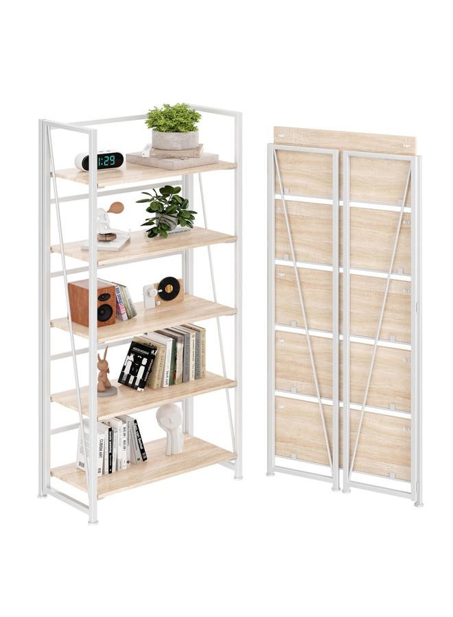BHG Vintage Multifunctional Folding Bookshelf, No-Assembly Plant Stand Storage Rack Shelves for Home Office (White, 5-Tier) - Image 1