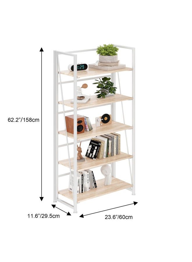 BHG Vintage Multifunctional Folding Bookshelf, No-Assembly Plant Stand Storage Rack Shelves for Home Office (White, 5-Tier) - Image 5